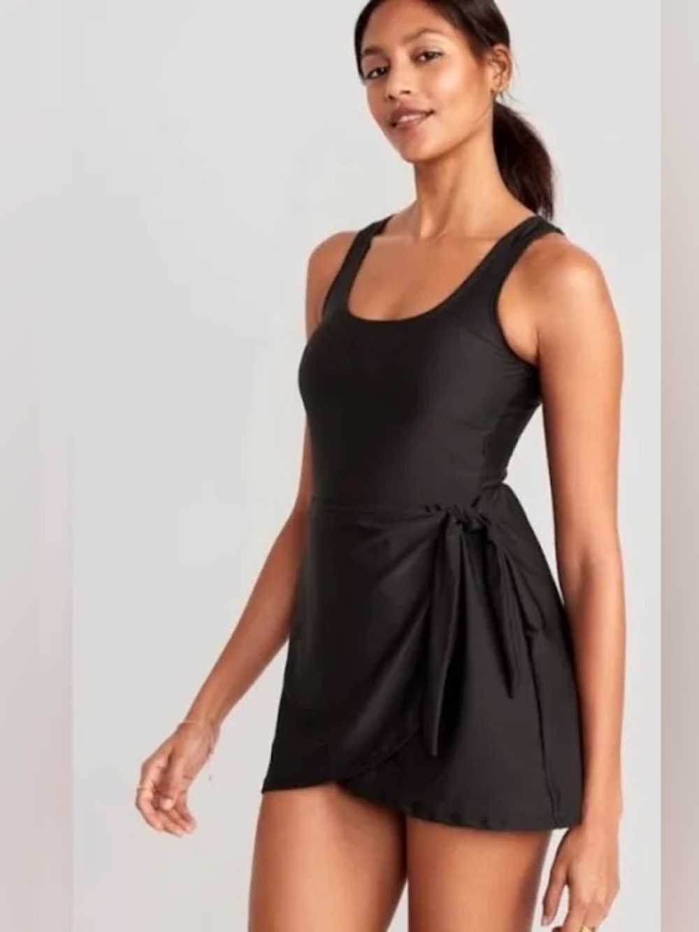 Side Tie Classic Wrap Swim Dress - Black Sz L - Picture 5 of 6